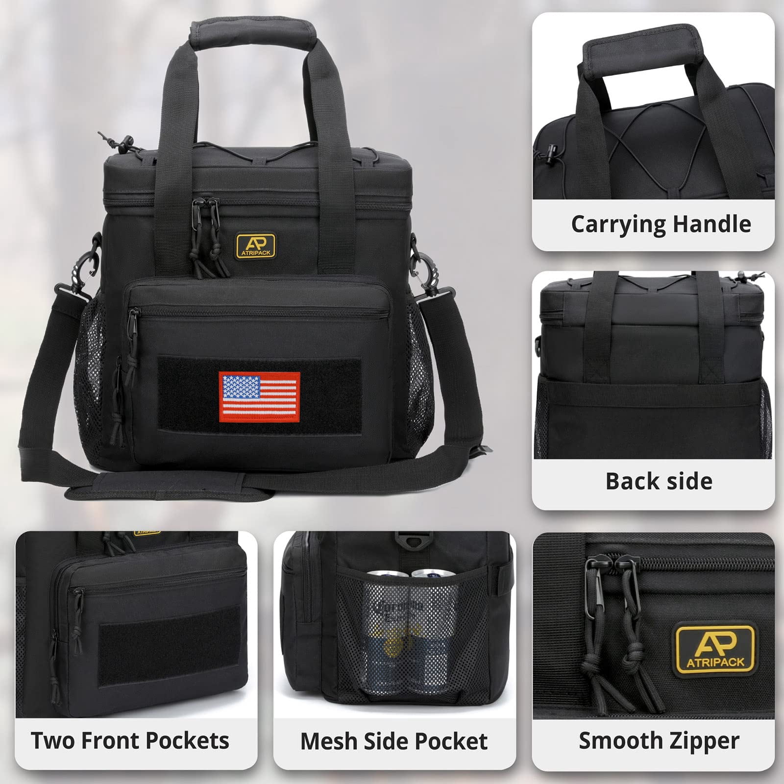 Lunch Box for Men, Lunch Bag Webbing Leakproof Insulated Large Lunch Cooler Bag Women Adult Meal with Adjustable Shoulder Strap Durable Lunch Pail-Black