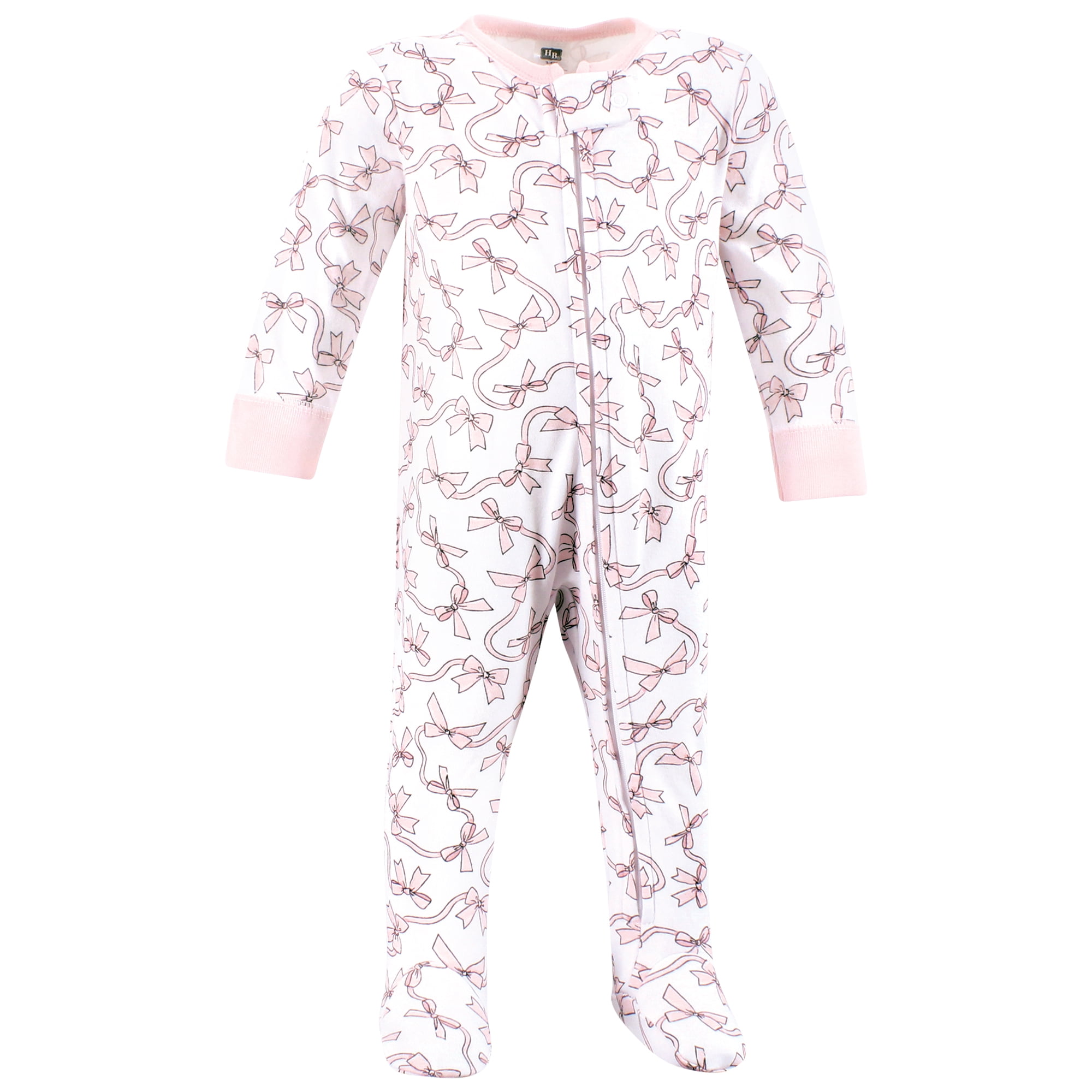 Hudson Baby Infant Girls Cotton Sleep and Play, Pink Bows, Newborn
