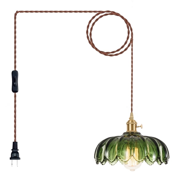 KAUDGHY Glass Pendant Lights Plug in, Green Vintage Pendant Light Fixtures,Plug in Hanging Lamp for Dining Room, Living Room, Bedroom