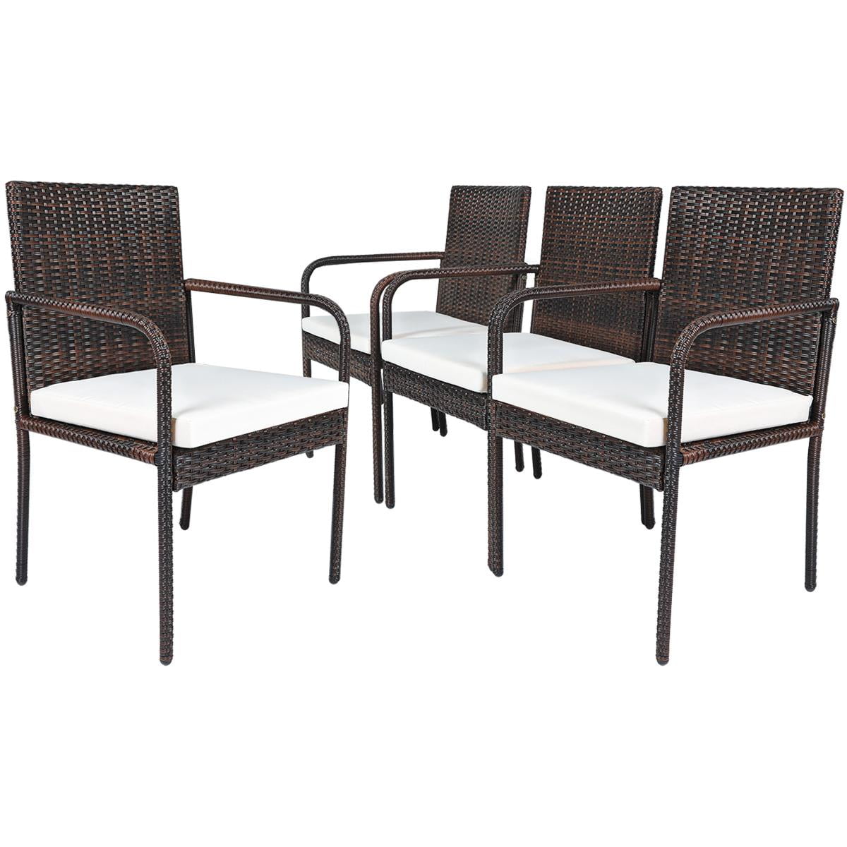 Giantex Outdoor Patio Wicker Chairs Set of 4 with Heavy Duty Steel Frame and Soft Cushions All Weather Resistant Outdoor Dining Set Suitable for Poolside Garden Balcony and Lawn Brown Walmart