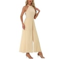 thumbnail image 4 of MONO ELEGANTE PARA MUJER con cuello halter, sin mangas, elegante, formal, de pierna ancha, talla M, color albaricoque, 4 of 6