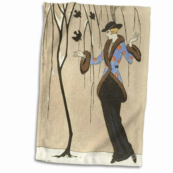 Art Deco Rose Lady Sports Towel - 15x22 Hand Towel with Tree and Birds Design