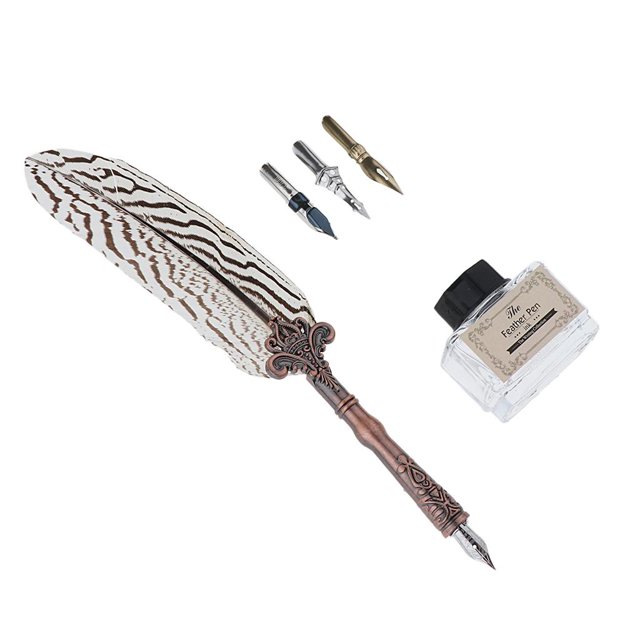 Juego de bolígrafos de con diseño único, juego de regalo con 3 puntas, 1 botella de tinta, recuerdos de boda para escritores, papelería para niñ Blanco negro Macarena Pluma pluma con tinta