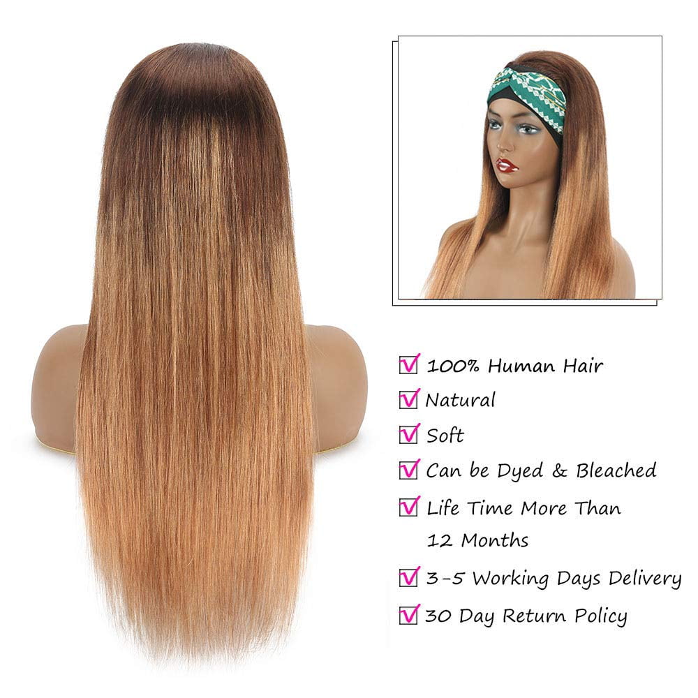 4/30 Ombre Highlight Headband Wig Human Hair Straight Glueless None Lace Front Headband Wig Brazilian Virgin Hair Wigs for Black Women - 24 inch