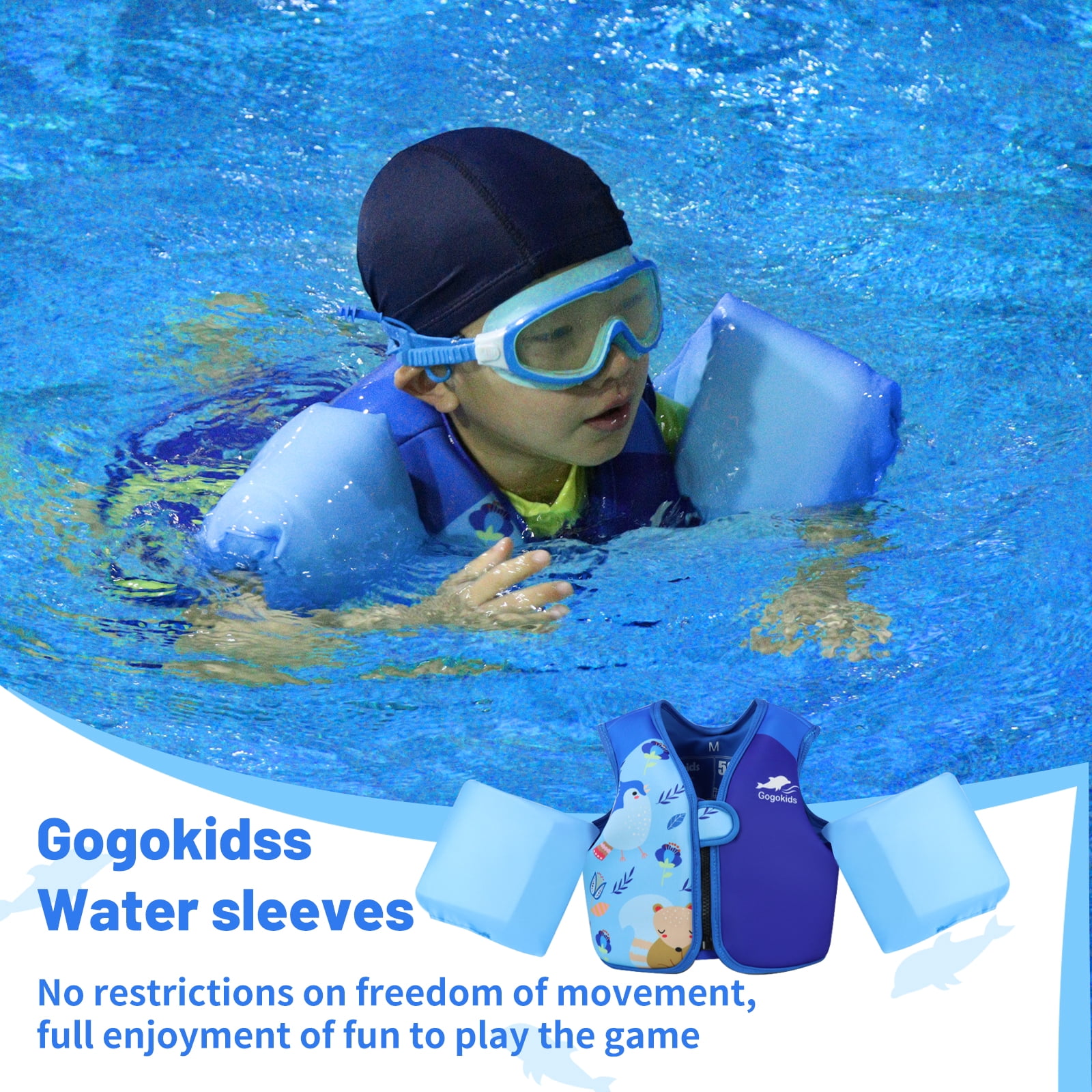 Gogokids Kids Swim Vest with Strong Buoyancy, Toddler Flotation Jackets with Armbands, Child Swimming Aid for 30-50 Pounds Girls and Boys (2-6 Years)