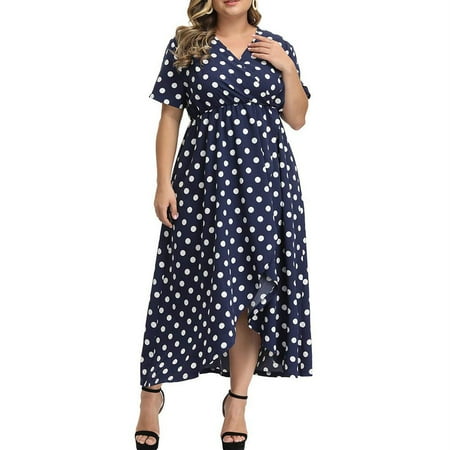 

jsaierl Fashion Women Plus Size Maxi Dresses Printing V-Neck Summer Casual Flowy Long Dress for Women 2022