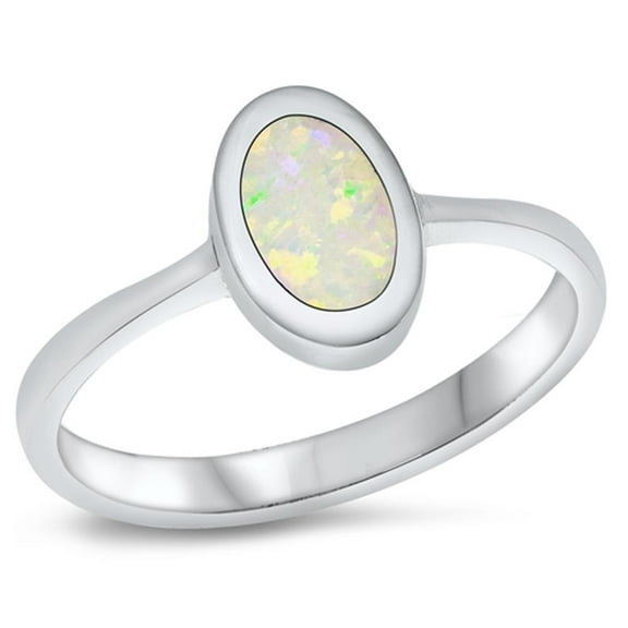 CHOOSE YOUR COLOR Minimalist White Simulated Opal Ring .925 Sterling Silver Band CZ Female Size 5