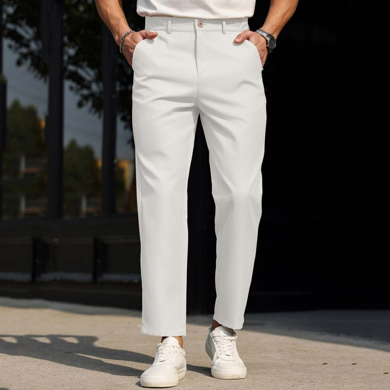 Hxshgdsn Dress Pants For Men Slim Fit With Pockets Button Waist Straight  Type Golf Pants Workwear White S - Walmart.com