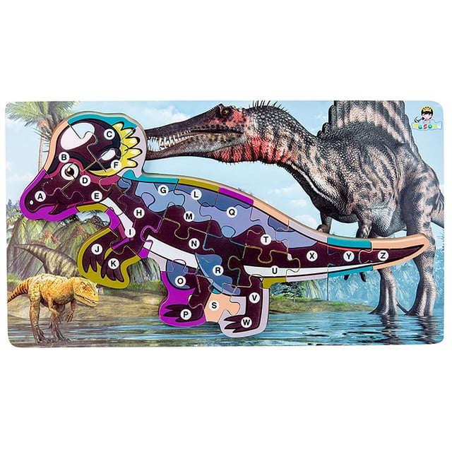 HUASHENG Wooden Dinosaurs Puzzles 3D Puzzles For Toddlers Animals Puzzles For Kids