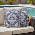 thumbnail image 4 of Blue Boho Outdoor Waterproof Pillow Covers, Ethnic Geometric Middle Century Art Decorative Square Throw Pillowcase Sofa Cushion Sham for Patio/Couch/Chair, 24"x24" 2 Pack, 4 of 8