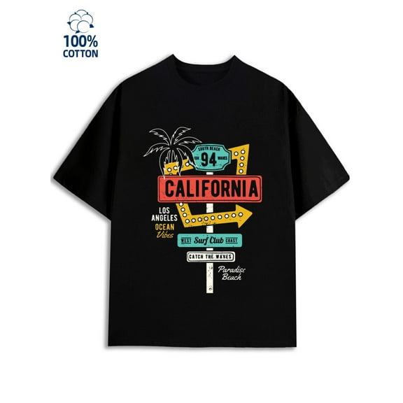California Vibes Tee men's Los Angeles 180G 100% Cotton black usa cut Funny Unisex Shirt Cotton tshirts Original Unisex Shirt Graphic Tee tshirts Vintage Unisex Shirt Cotton tshirts