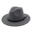 thumbnail image 2 of IAJDKMEK Unisex Wool Fedora Hat with Belt, Flat Top Wide Brim Hat for Party and Church, 2 of 2