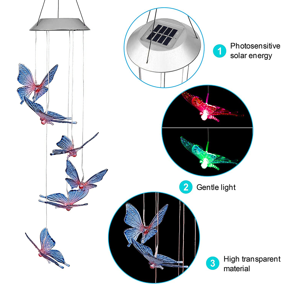 Solar String Lights, Color Changing LED Mobile Wind Chimes Lights, Waterproof Outdoor Solar Lights for Home Yard Patio Garden, Butterfly/2Pcs - image 4 of 7