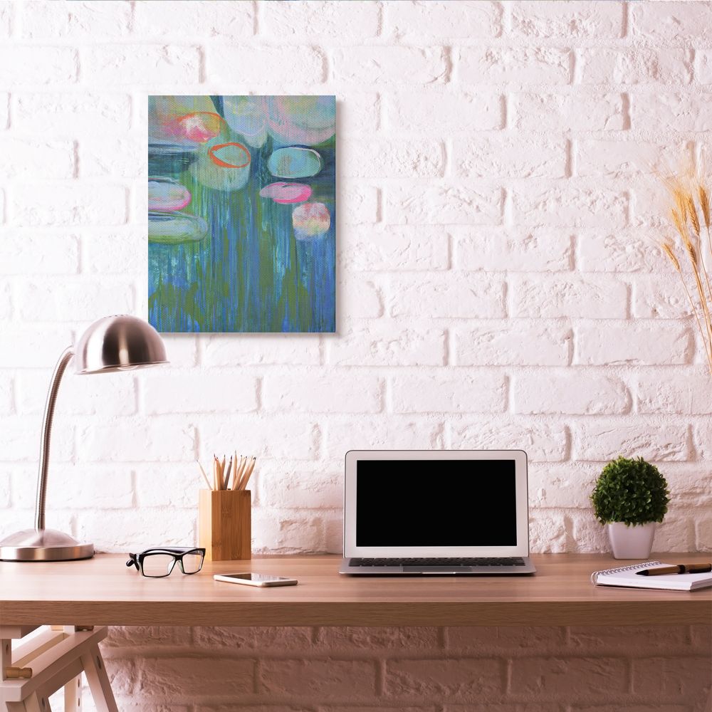 Stupell Industries Pond Lily pads Green Blue Abstract Painting Canvas Wall Art by Third and Wall, 24" x 30"