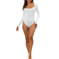 thumbnail image 2 of INSPIRAR CHIC Body de Manga Larga para Mujeres Shapewear Ajuste Slim Cuello Cuadrado Leotardo Mono Tops M Blanco, 2 of 4
