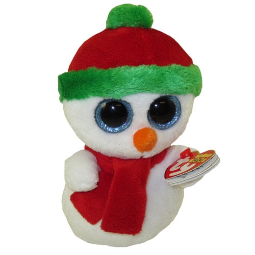 TY Beanie Boos - SCOOPS the Snowman (Glitter Eyes - Red & Green Hat, Red Scarf) (Regular Size
