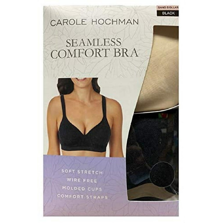CAROLE HOCHMAN Seamless Comfort Bra Wire Free Molded Cups Comfort Straps (2  Pack) (Sand Dollar/Black, X-Large) 