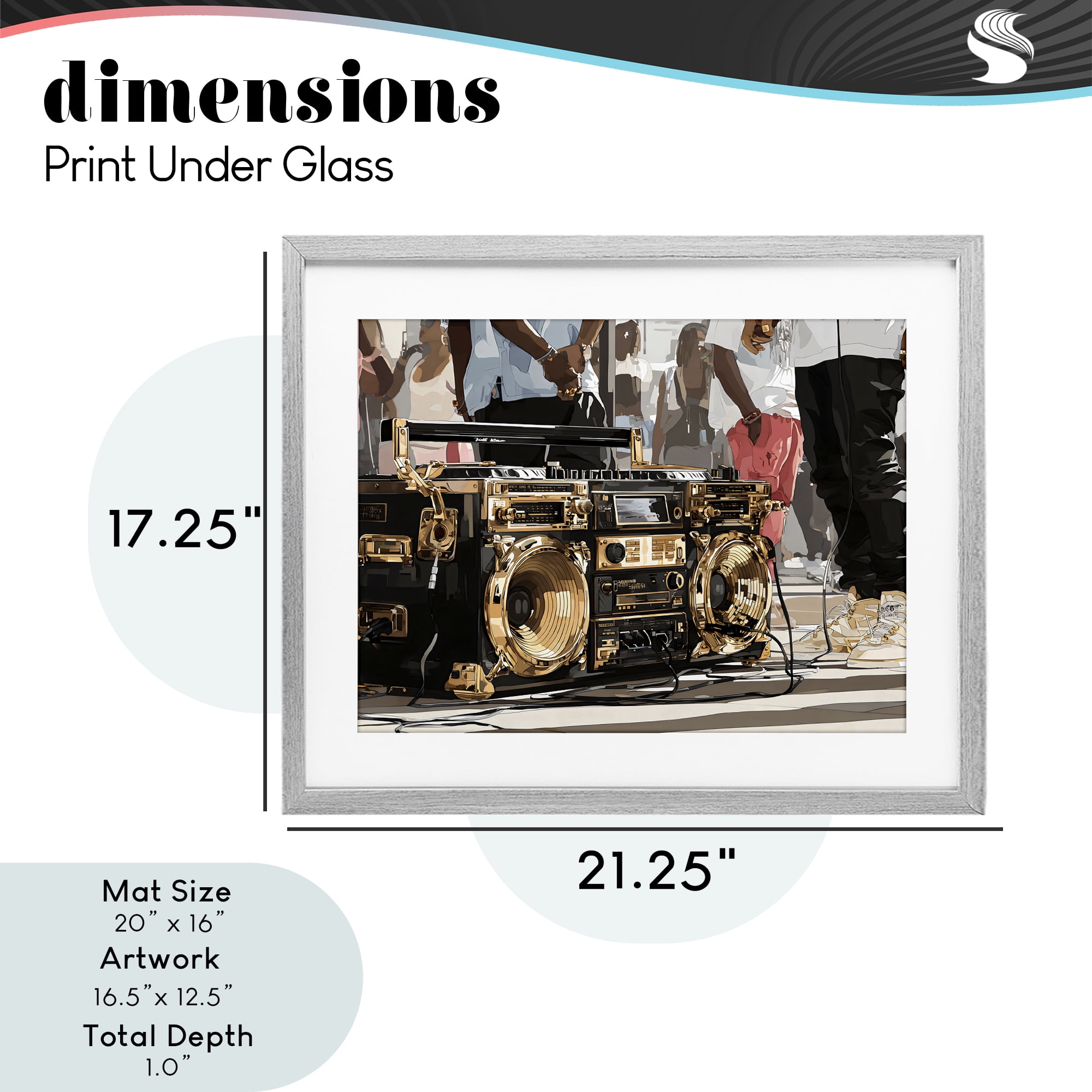 Stupell Industries Golden Stereo Hip Hop Beats Gray Framed Print Under Glass, design by Franklyn Gregory
