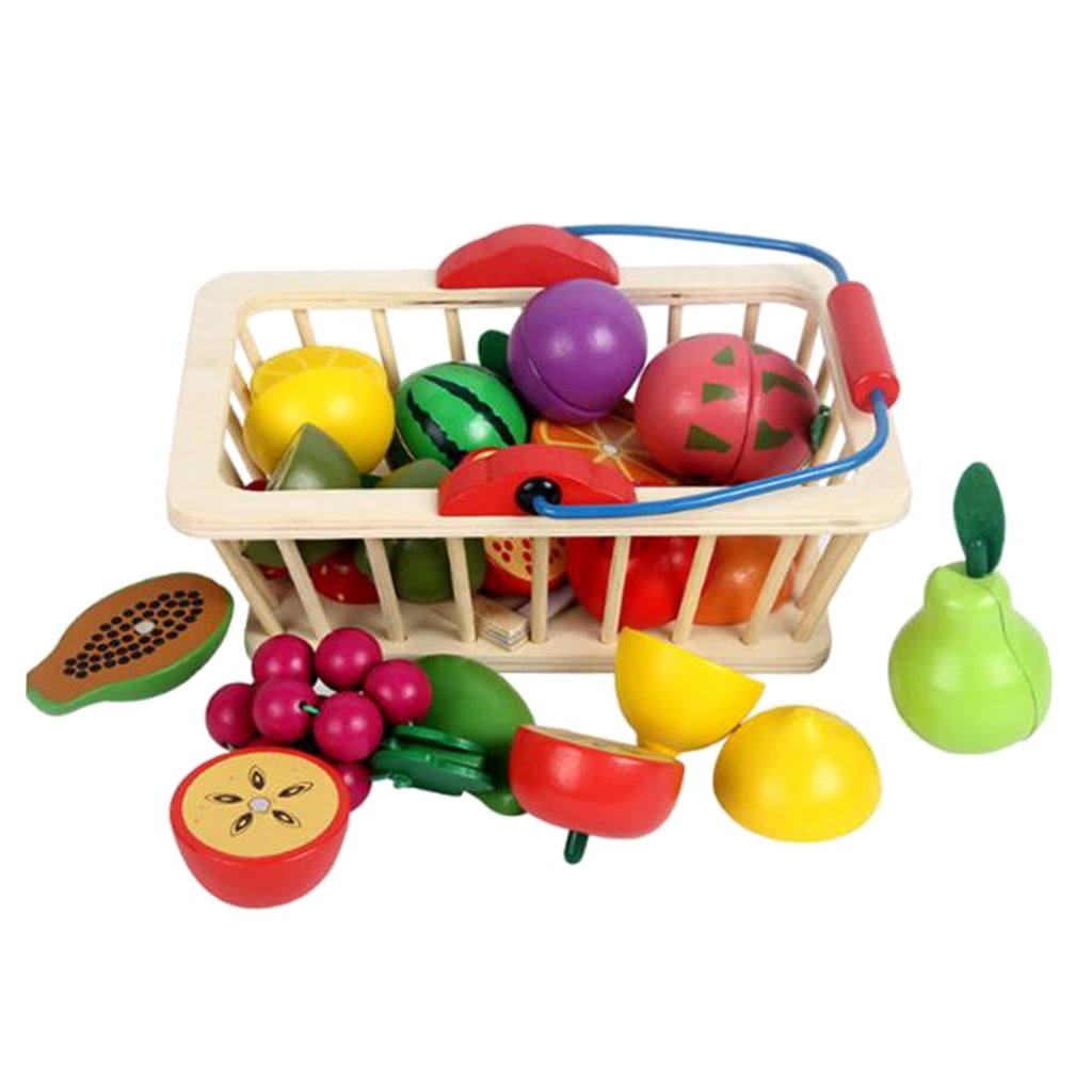 Kids Pretend Role Play Kitchen Fruit Vegetable Food Toy Cutting Set Wooden 