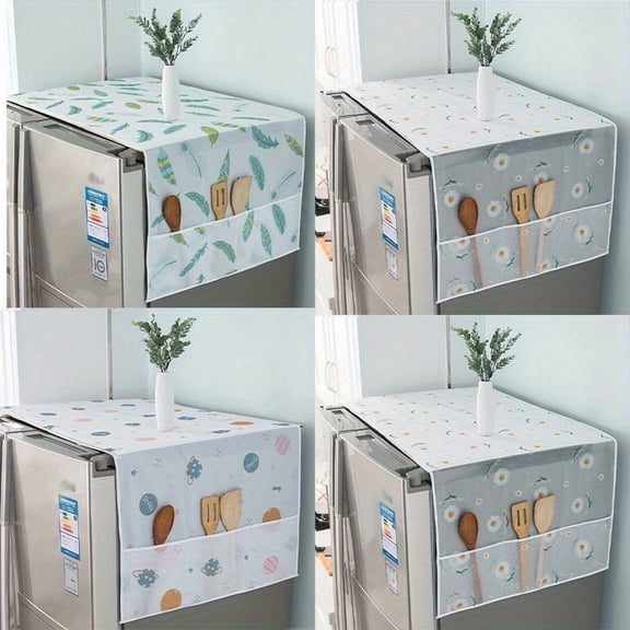 1pc Multifunctional Refrigerator Dust Cover with Pockets, Fabric Appliance Top Cover, Modern Decorative Storage Organizer for Home & Kitchen Use