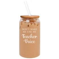 16oz Can Shaped Glass Iced Coffee Cup with Bamboo Lid and Straw Gift Don't Make Me Use My Teacher Voice Funny For Teacher