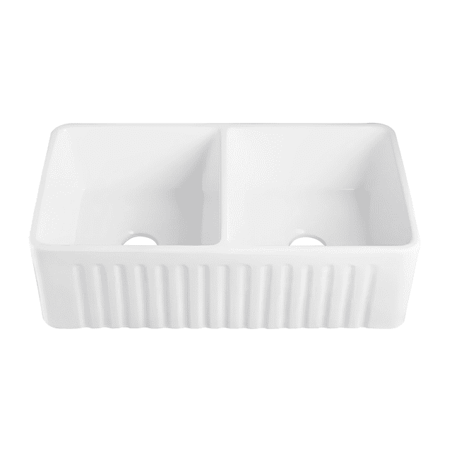Tarja para Cocina YMA Home Fregadero de Cerámica Alta Resistencia Doble Tazón Color Blanco Brillante