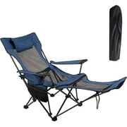 Camping Folding Chair with Foot Rest, Collapsible Camp Chair with Cup Holder and Removable Storage Bag, Heavy Duty Beach Chair for Outdoor Camp, Picnic, Travel, Fishing(Blue)