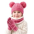 thumbnail image 2 of Sentuca Kids Winter Hat Gloves Scarf Set, Bear Ear Knit Beanie Hat Neck Warmer Gloves Boys Girls Warm Cold Weather Outdoor Accessories Size 3-12Y, 2 of 6