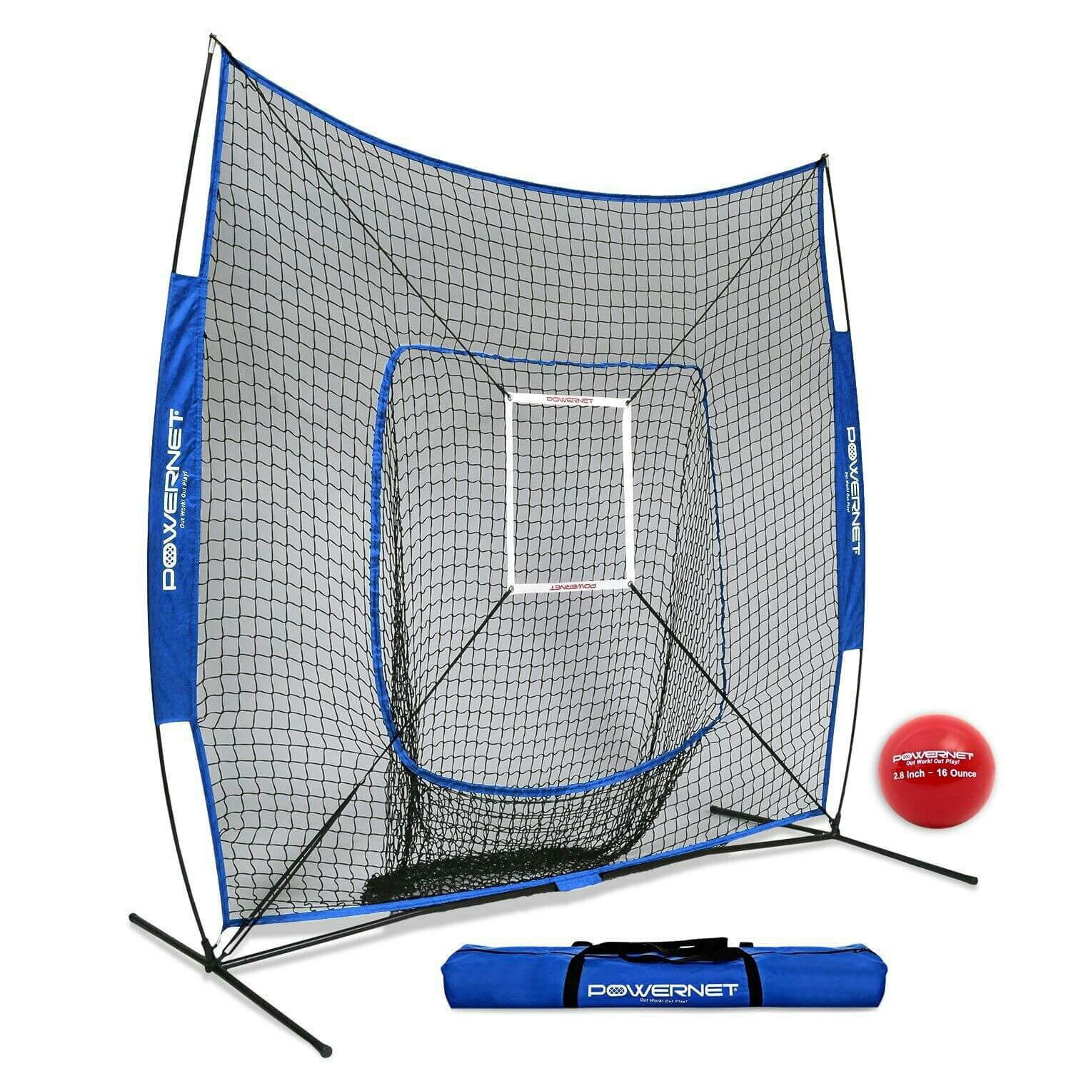 PowerNet Baseball Softball Practice Net 7x7 with Baseball Accessories for Practice Pitching & Batting, Ball Caddy, Weighted Baseballs, Tee (Pitching Kit, Black)