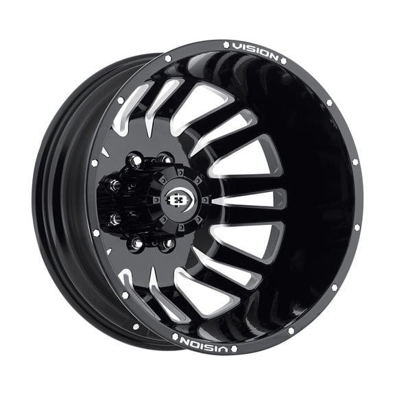 20x8.25 Vision 401 Rival Dually Rear Gloss Black Machined Wheel 8x170 (-211.3mm)