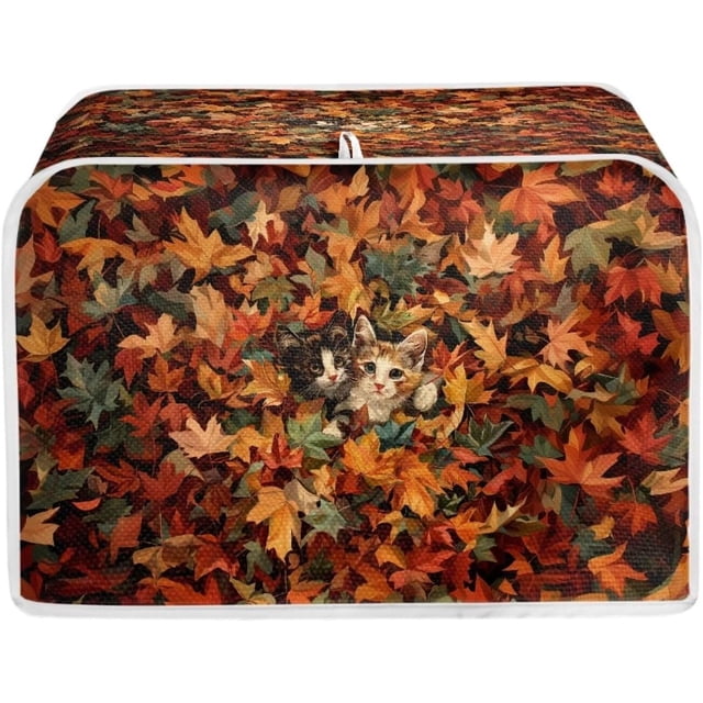 UNICEU Toaster Covers Fall Maple Leaf Cat Print Anti-Scratch Cover Protection Thanksgiving Day Gift Dustproof Bakeware Protector with Top Hook