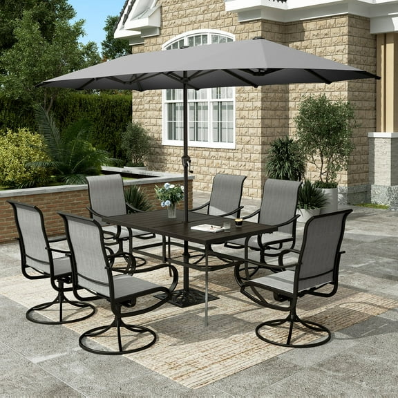 Sophia & William 8-Piece Outdoor Patio Dining Set with 13ft Gray Umbrella, Rectangle Table & Gray Textilene Chairs Furniture Set for 6