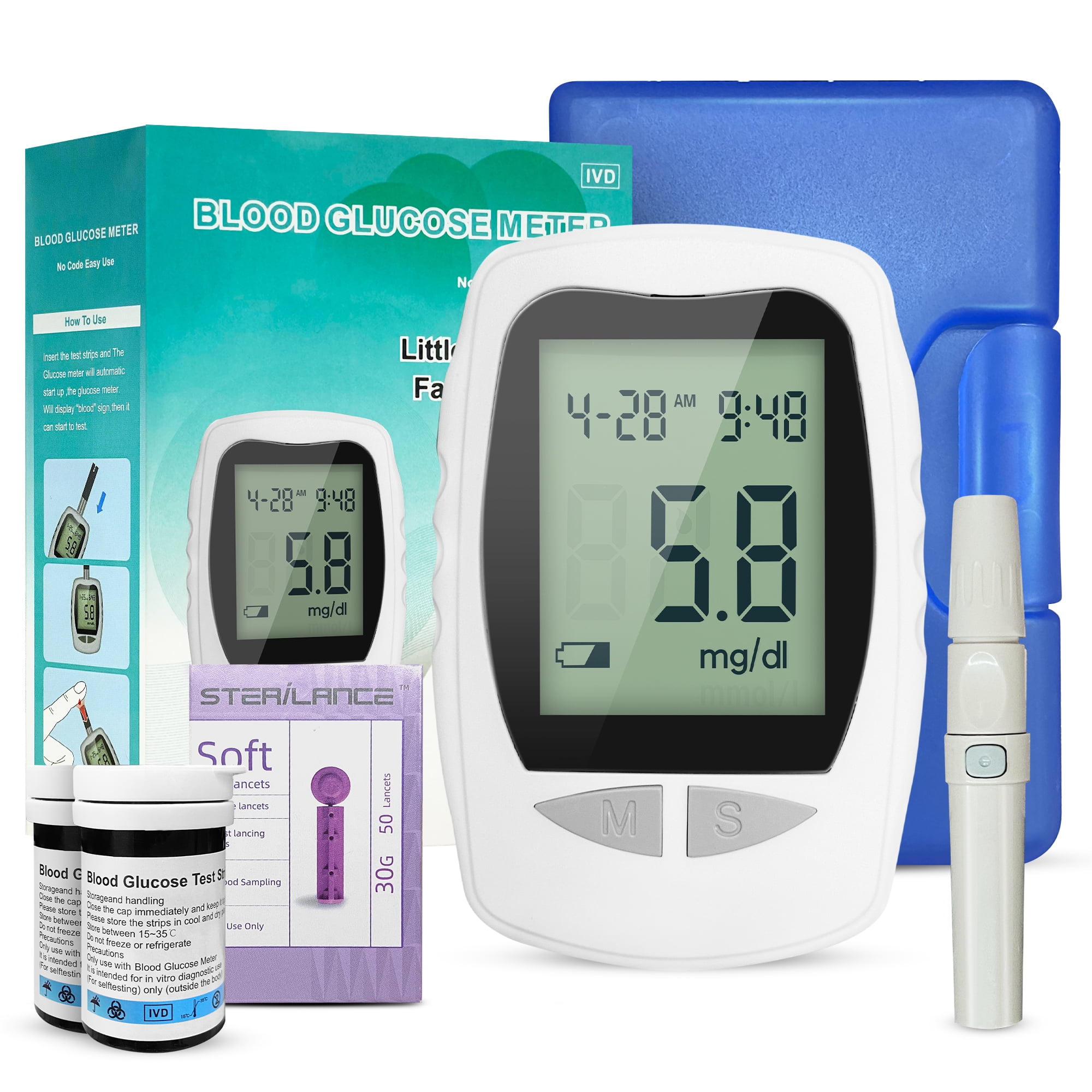 jury Continent Tegenstander Blood Glucose Monitor Kit, Diabetes Testing Kit with 100 Test Strips and  100 Lancets Blood Sugar Test Kit with Lancing Device, Portable Blood Glucose  Meter for Home Use - Walmart.com