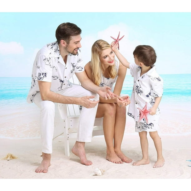 Couple Matching Hawaiian Luau Cruise Outfit Shirt Dress Classic White