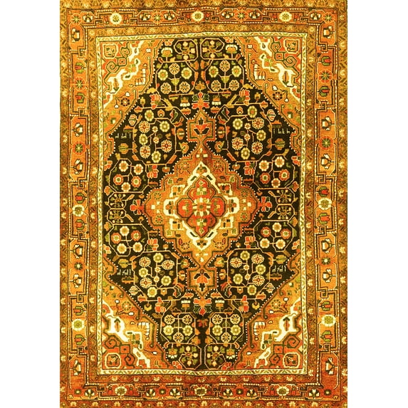 Ahgly Company Machine Washable Indoor Rectangle Medallion Yellow Traditional Area Rugs, 7' x 9'