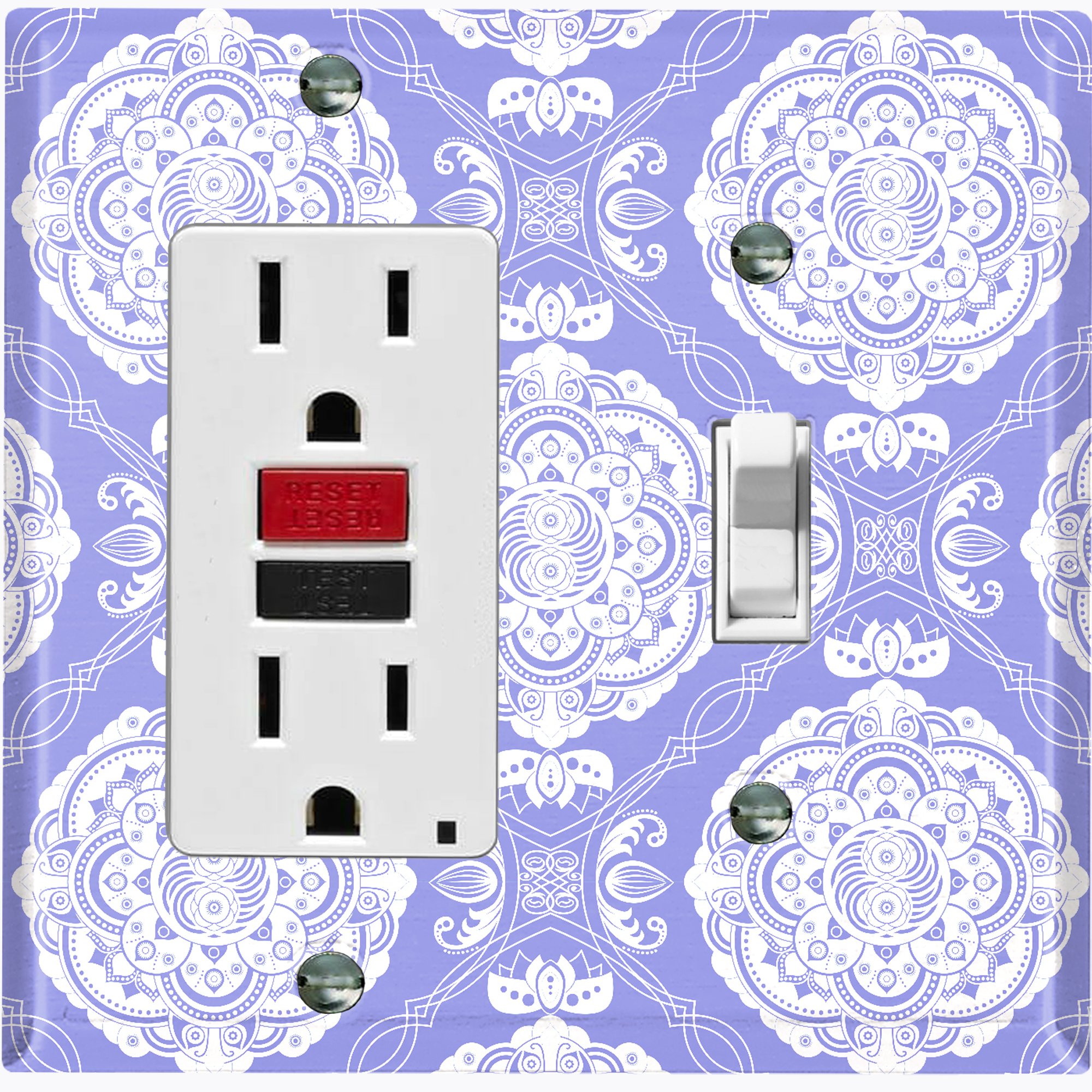 Light Switch Pattern Metal Light Switch Plate Cover Mandala Purple White Floral Pattern ...