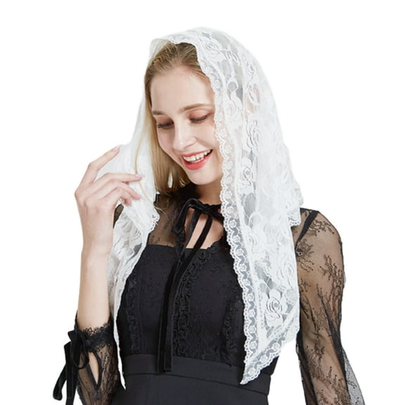 MOMOJIA Lightweight Triangle Shawl with Lace Trim Sheer Shawl for Woman Wedding Church