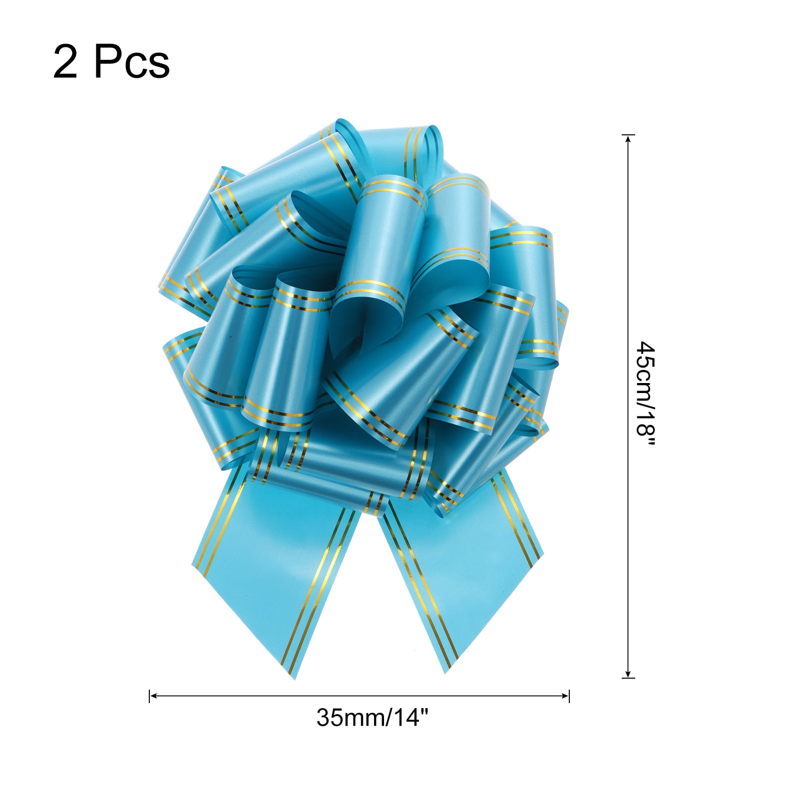 2 Pcs 14 Inch Giant Large Pull Bow Big Metallic Car Bows Ribbon with Gold Edge for Wedding Presents Gift Wrapping Christmas, Lake Blue