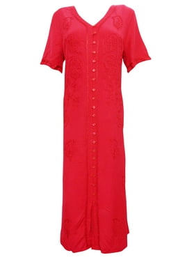 Mogul Women's Beach Dress Red Embroidered Summer Casual Dresses XXL