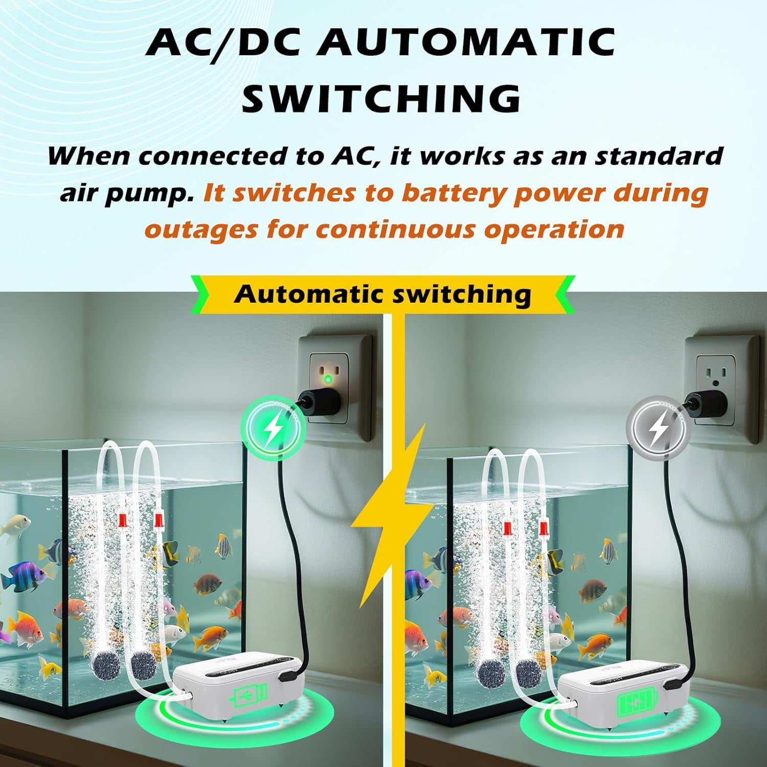 Aquarium Air Pump, Portable Aerator for Fish Tank, Fish Tank Air Pump Bubbler Aerator for Outdoor Fishing, Aquarium, Aquarium Oxygen Pump with Airline Tubing, Air Stone, Check Valve