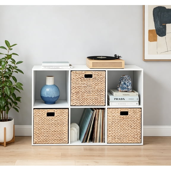 6-Cube Storage Organizer, 13.5in Shelf Opening, Bookcase, Display Shelf, Customizable with 3 Removable Back Panels – White