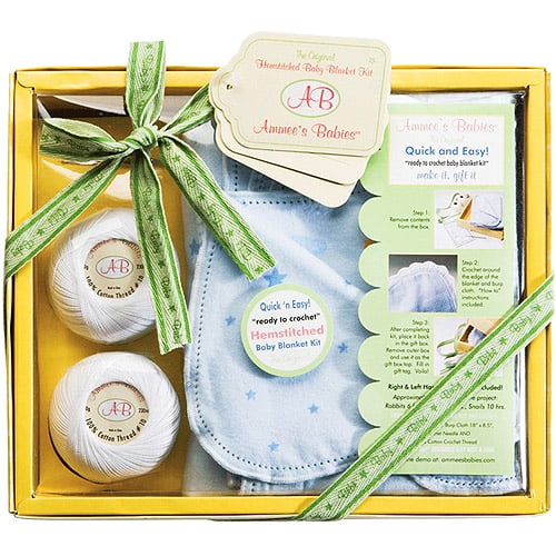 Ammee's Babies Hemstitched Baby Blanket Kit, Blue