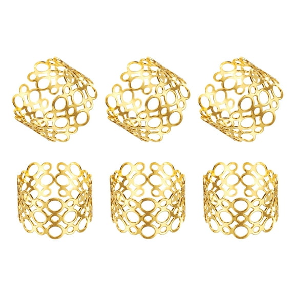 Uxcell 6 packs Gold Napkin Rings Round Metal Hollow Napkin Holder for Dinner Table