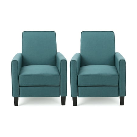 Noble House Kyley Fabric Recliner  Set of 2  Dark Teal  Dark Brown