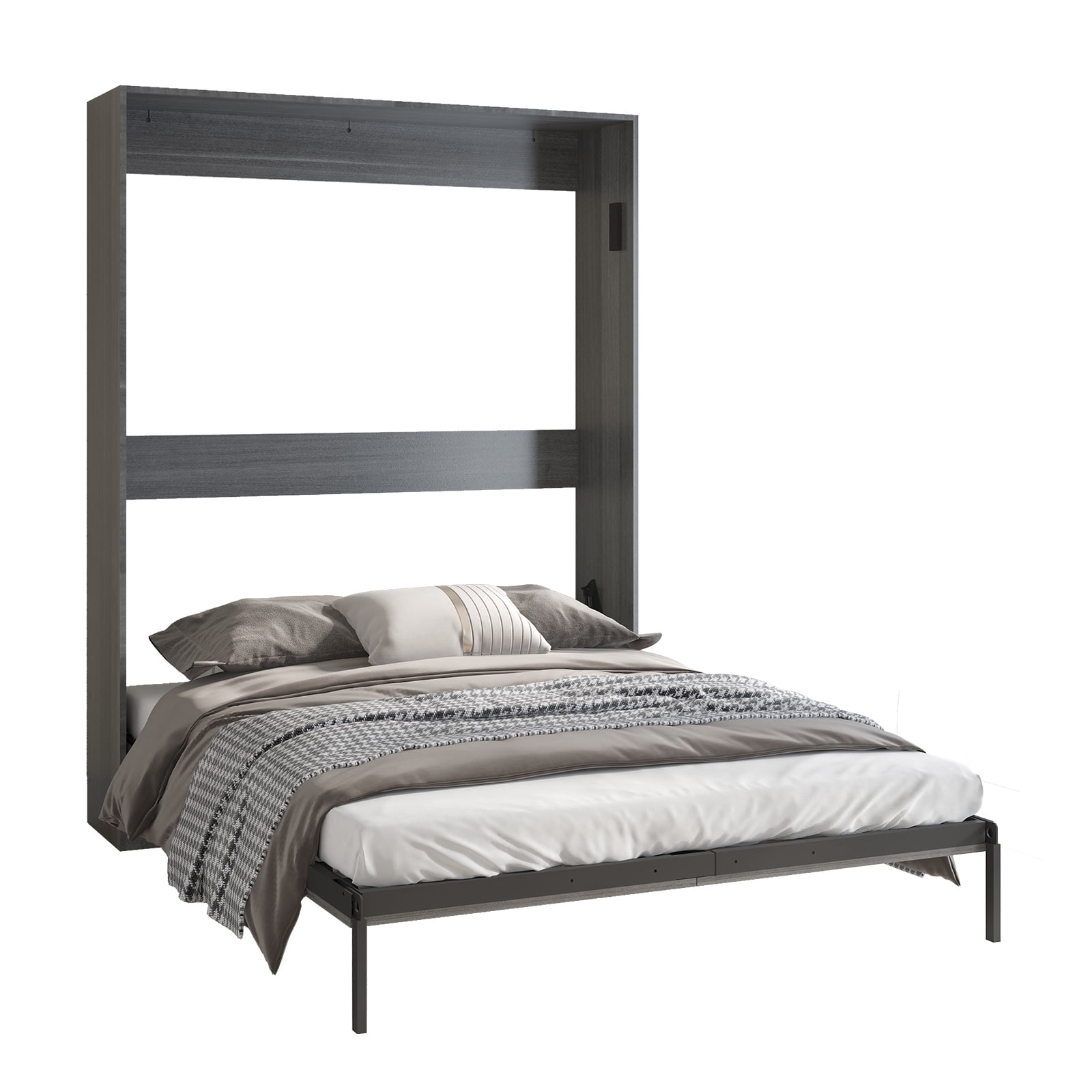 MUZZ Queen Murphy Bed with Upright Wardrobe, Space Saving Folding Murphy Wall Bed Cabinet for Bedroom /Apartment (Dark Grey/Style 11)