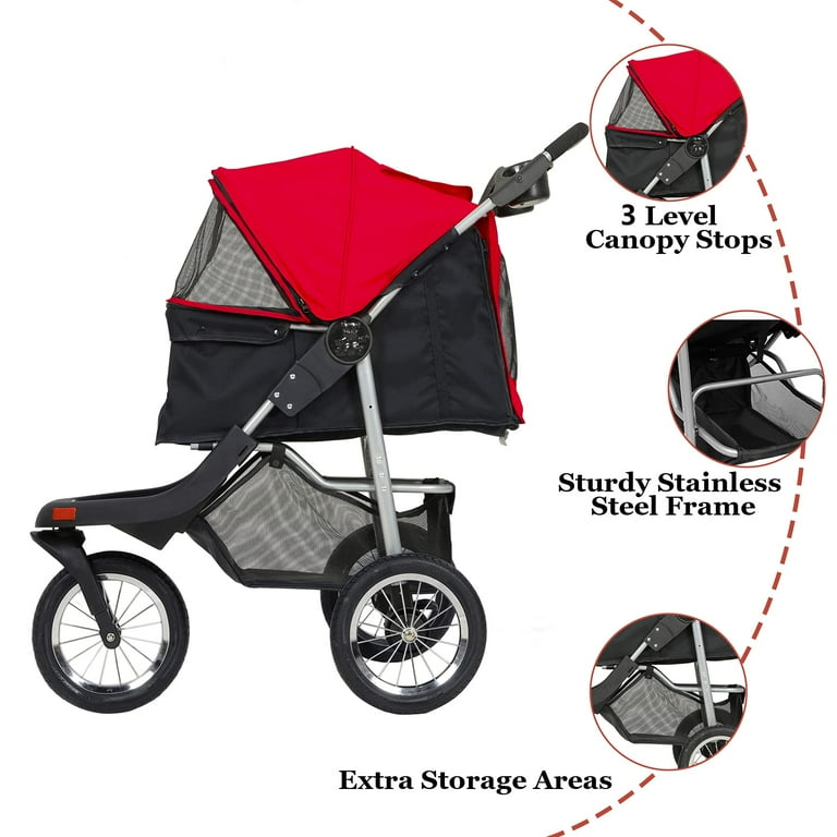 Premium Heavy Duty Pet Stroller for Small Medium Dogs Cats 3 Wheel Cat Stroller Foldable Dog Stroller with Suspension System Link Brake Hand Fold Loading 55 LBS Walmart