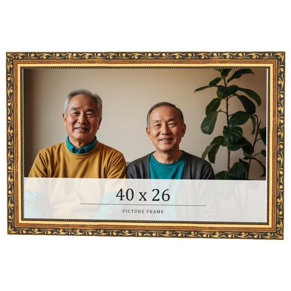 40x26 Frame Black & Gold Solid Wood Picture Frame Width 1.125 Inches | Interior Frame Depth 0.375
