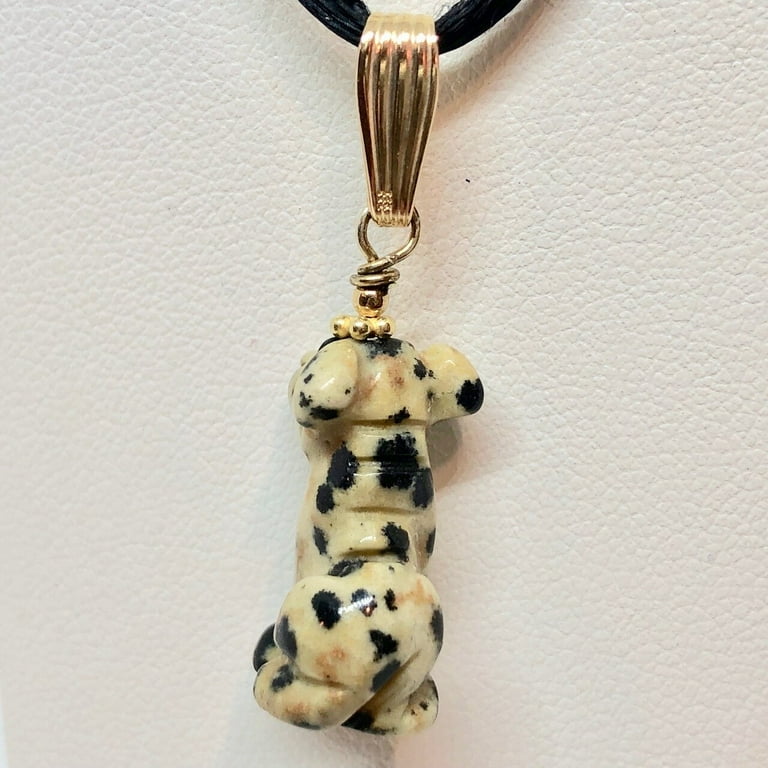 Dalmatian Stone Dog Pendant Necklace Semi Precious Stone Jewelry 14k Pendant
