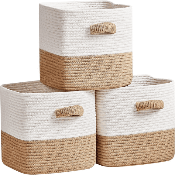 fhduf RUNKA Storage Cube Baskets - 3 Pack - 11 inch Square Baskets for Closet Woven Bins - Ideal for Toy Storage | White