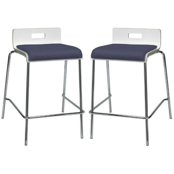 Home Square 25" Vinyl Seat Counter Stool in White and Grape - Set of 2